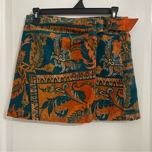 Urban Outfitters SATURN Corduroy Teal Orange MINI Skirt BOHO Paisley Medium